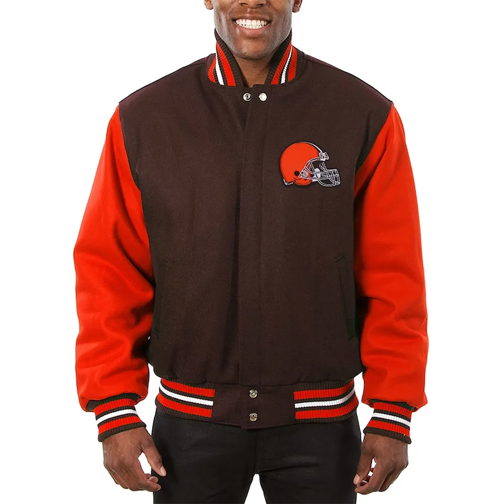 Cleveland Browns Brown and Orange Varsity Wool Jacket webp