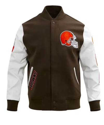 Cleveland Browns Classic Brown and White Varsity Jacket