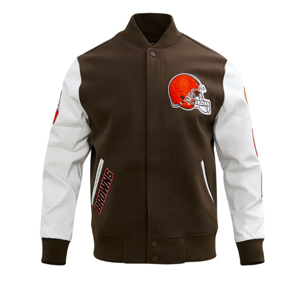 Cleveland Browns Classic Brown and White Varsity Jacket webp