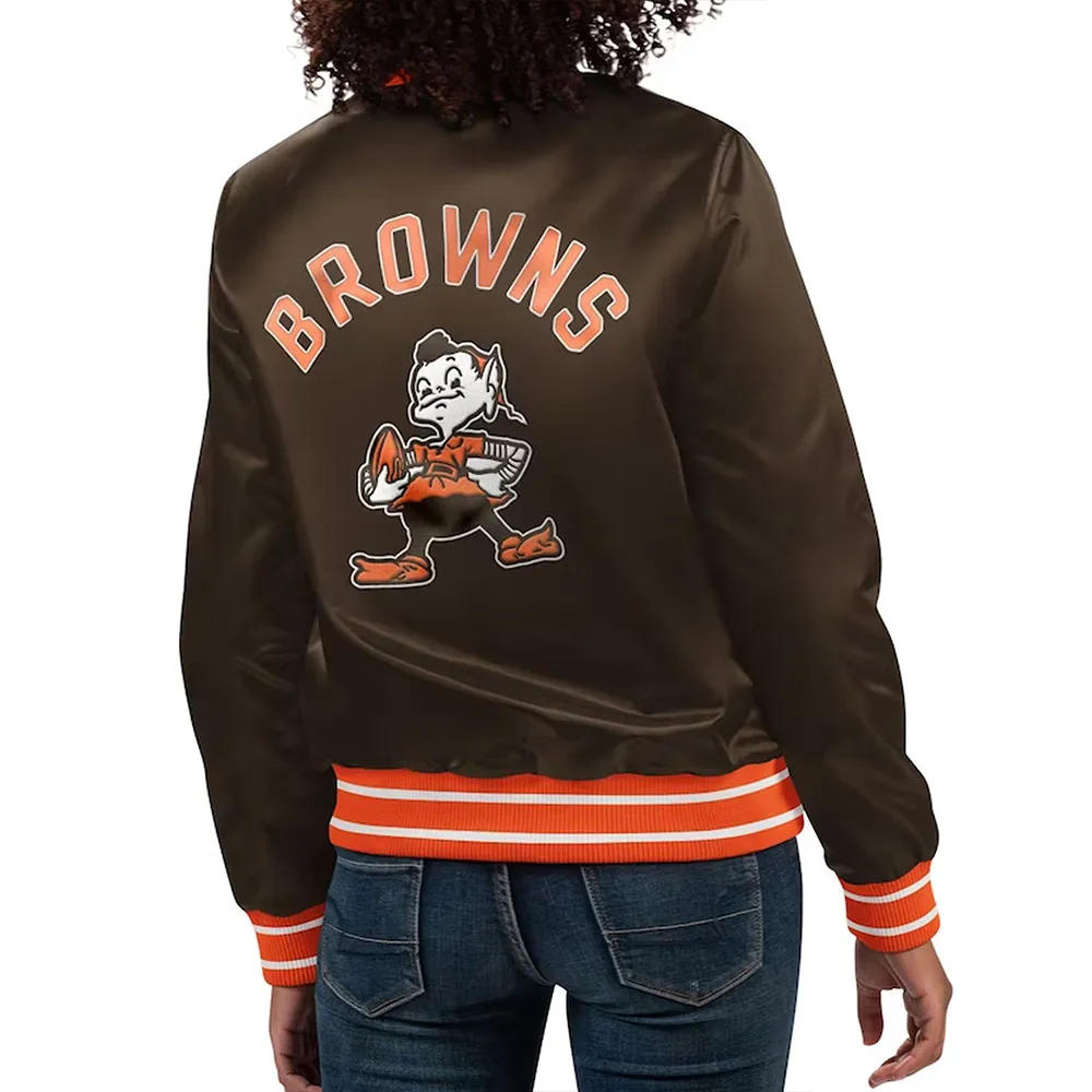 Cleveland Browns Full Count Brown Satin Jacket back webp