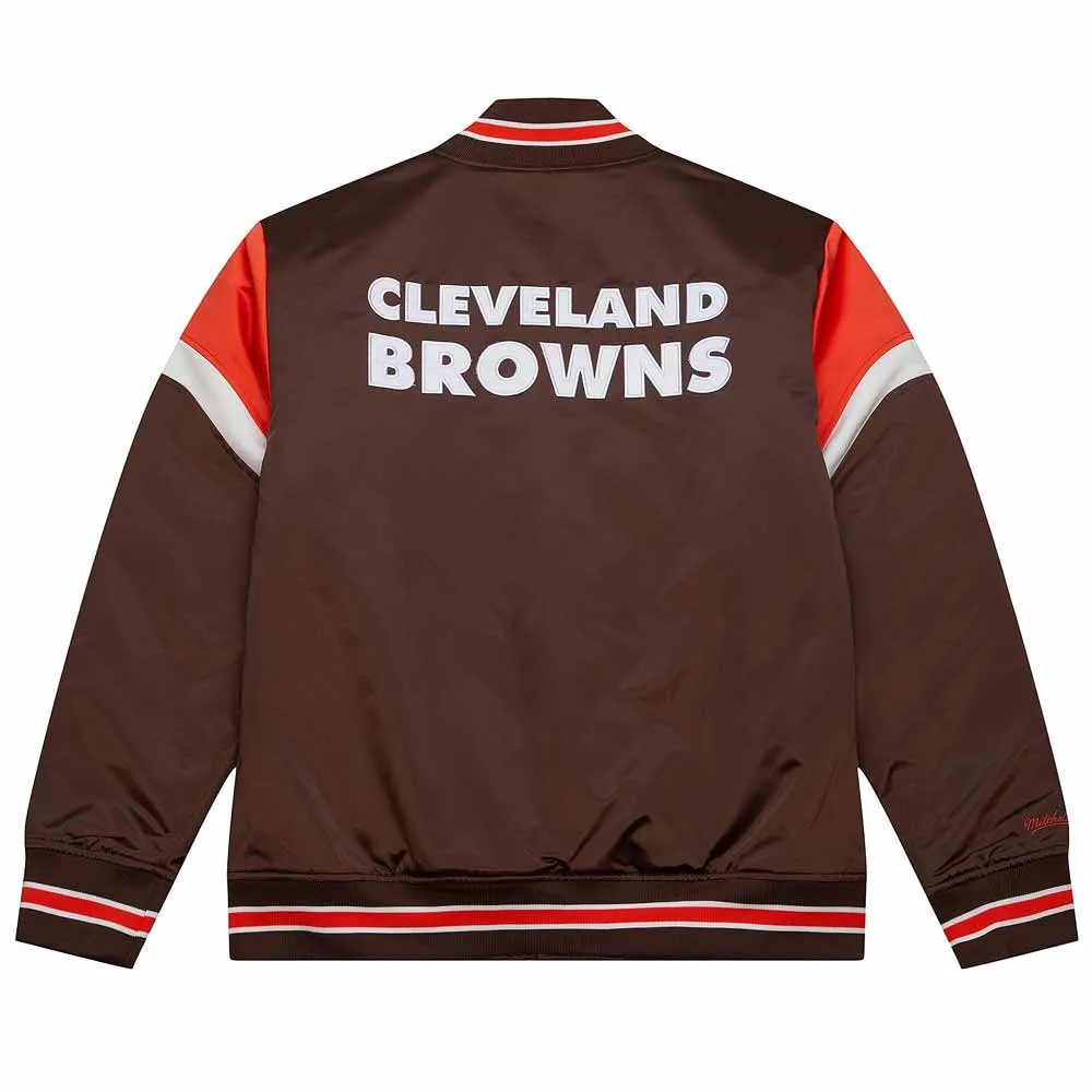 Cleveland Browns Heavyweight Brown Satin Jacket back webp