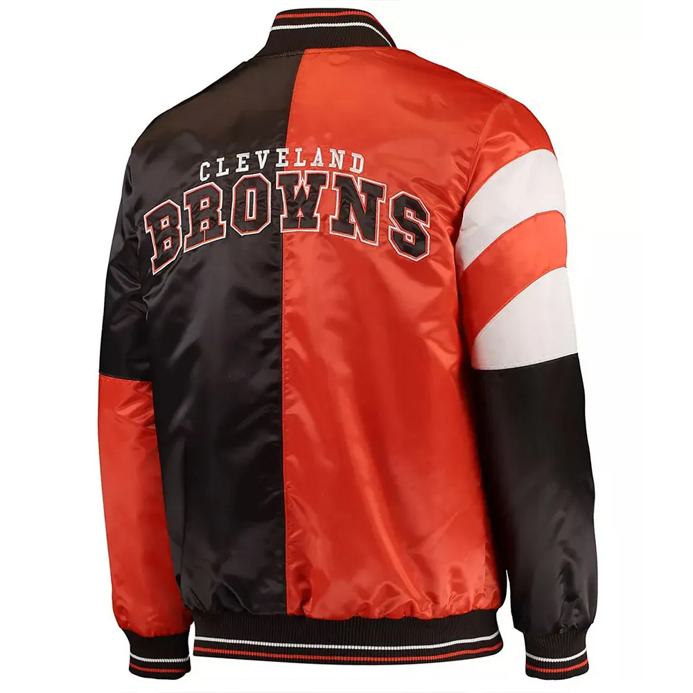 Cleveland Browns Leader Varsity Brown Orange Satin Jacket back webp