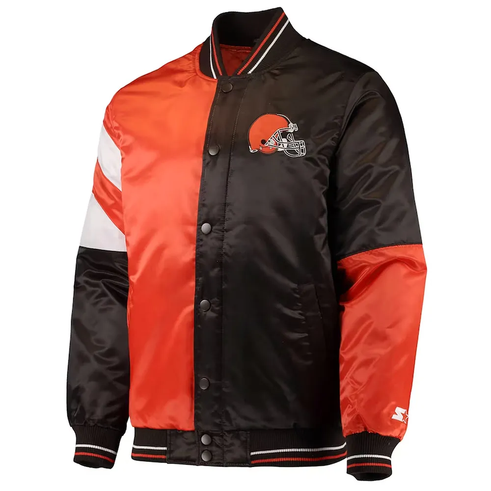 Cleveland Browns Leader Varsity Brown Orange Satin Jacket webp