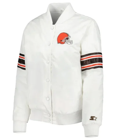 Cleveland Browns Line Up White Satin Jacket