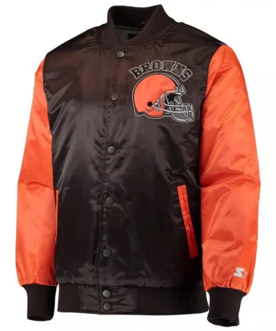 Cleveland Browns Locker Room Throwback Brown and Orange Satin Jacket