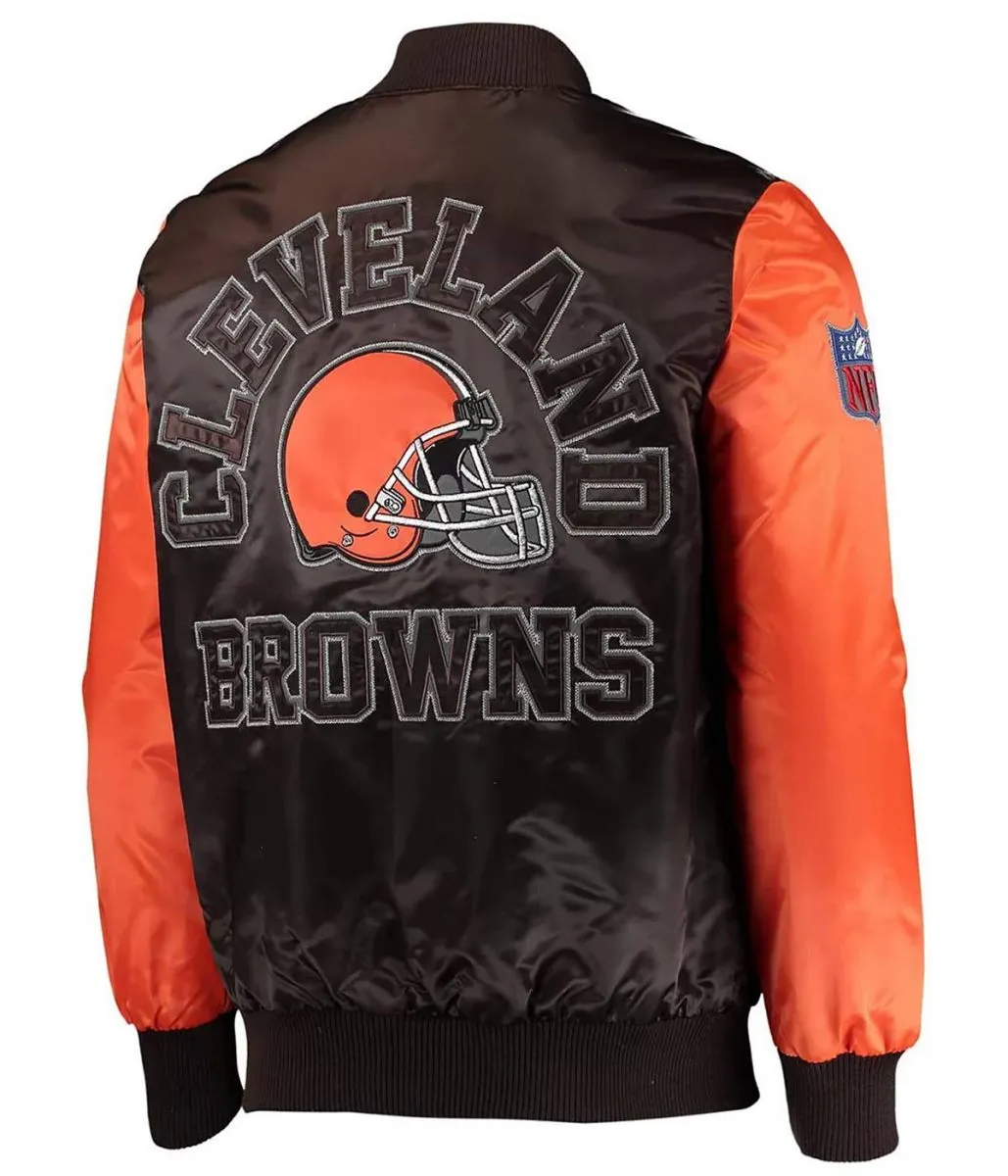 Cleveland Browns Locker Room Throwback Brown and Orange Satin Jacket back webp