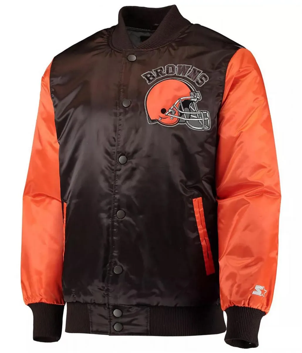 Cleveland Browns Locker Room Throwback Brown and Orange Satin Jacket webp