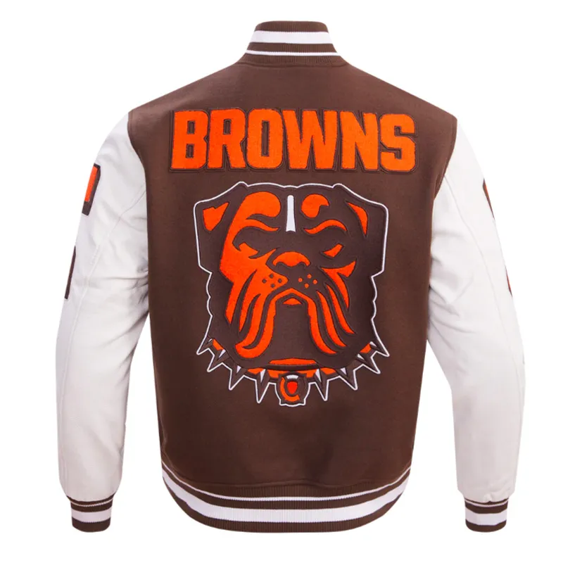 Cleveland Browns Mashup Rib Varsity Wool Leather Jacket back webp