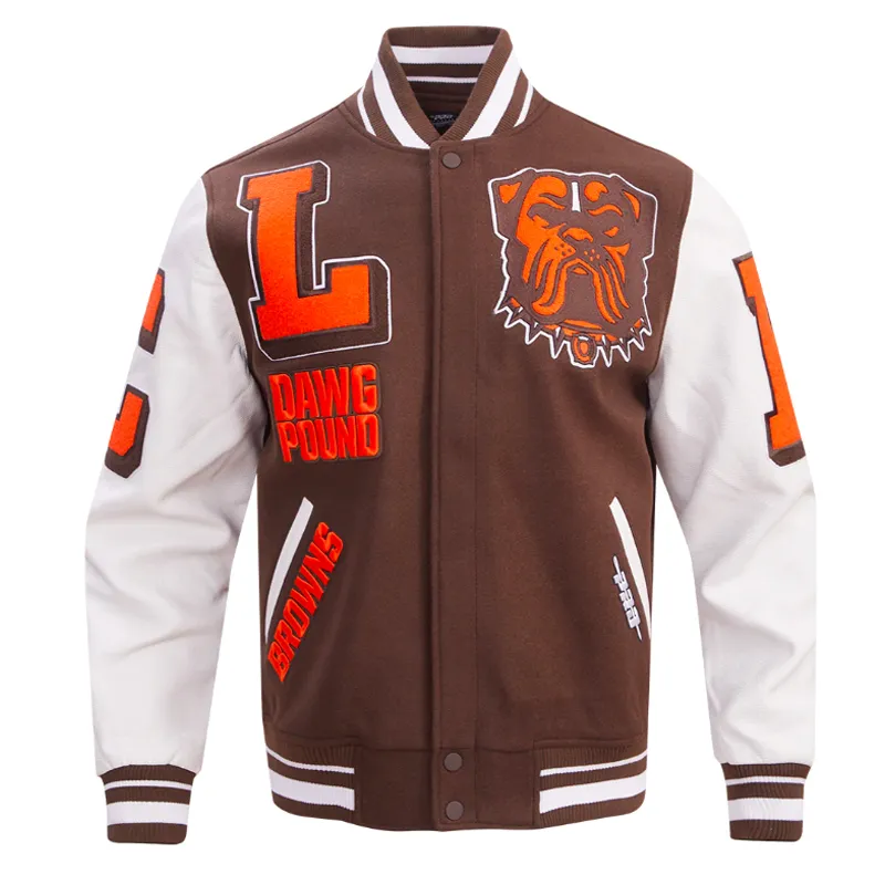Cleveland Browns Mashup Rib Varsity Wool Leather Jacket webp