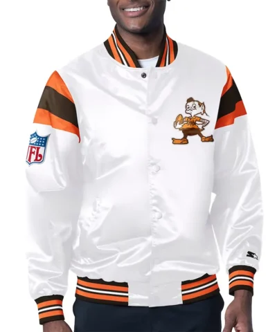Cleveland Browns Midweight White Satin Jacket