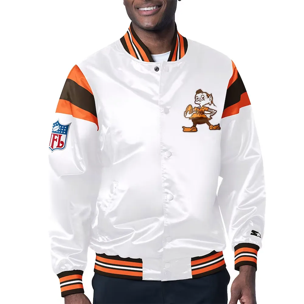 Cleveland Browns Midweight White Satin Jacket webp