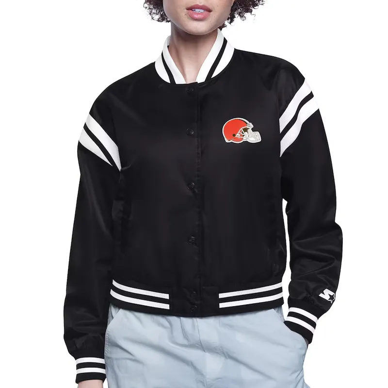 Cleveland Browns Printed Logo Varsity Satin Jacket webp