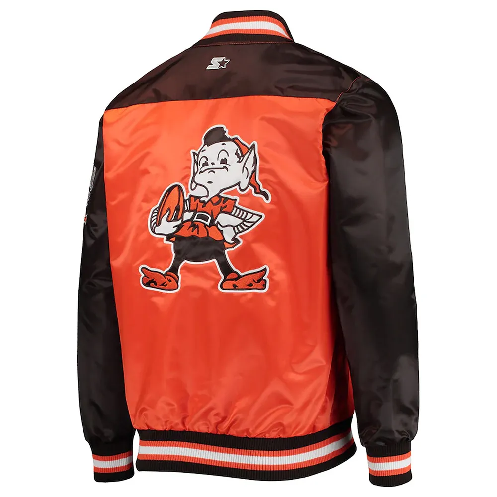 Cleveland Browns The Tradition II Brown and Orange Satin Jacket back webp