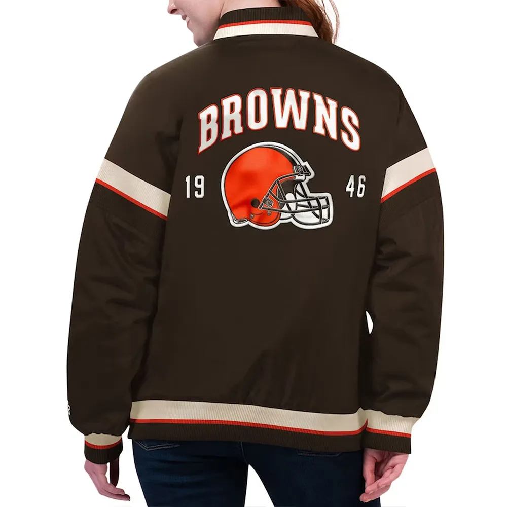 Cleveland Browns Tournament Brown Varsity Jacket back webp