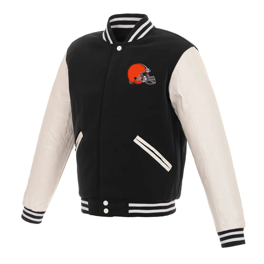Cleveland Browns Two Tone Varsity Wool Leather Jacket webp