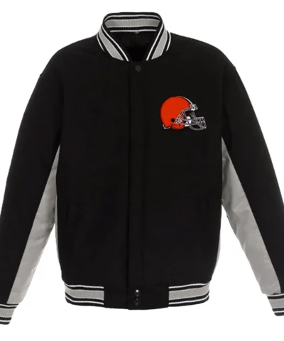 Cleveland Browns Varsity Black and Gray Wool Jacket