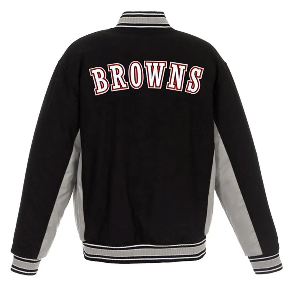Cleveland Browns Varsity Black and Gray Wool Jacket back webp