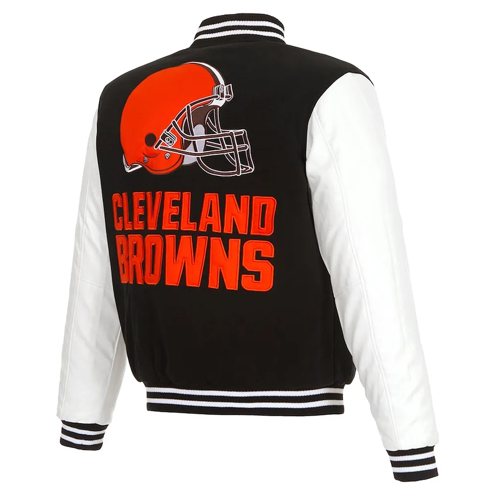Cleveland Browns Varsity Black and White Jacket back webp