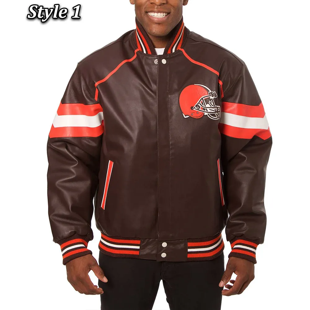 Cleveland Browns Varsity Brown Leather Jacket webp