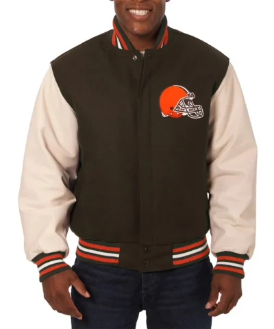 Domestic Cleveland Browns Varsity Brown and Cream Jacket