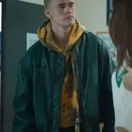 Elite Eric Black Leather Bomber Jacket webp