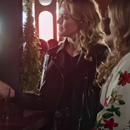 Ellie Taylor TV Series Ted Lasso Season 02 Flo Collins Biker Quilted Black Leather Jacket webp