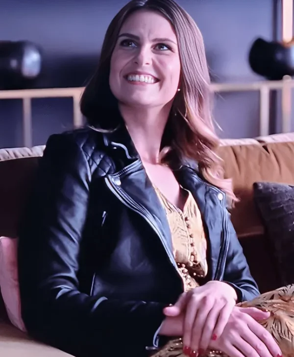 Ellie Taylor Ted Lasso S2 Flo Collins Black Biker Leather Jacket 1 webp