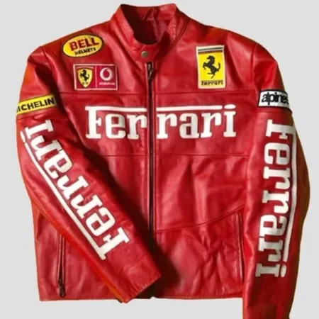 Ferrari Motorcycle Racing Red Leather Jacket