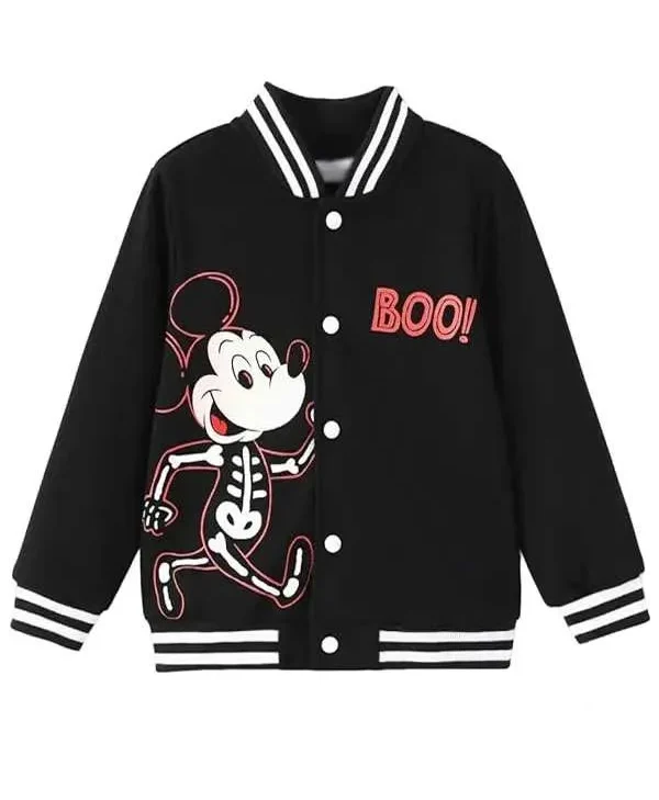 Halloween Black Mickey Mouse Skeleton Varsity Jacket