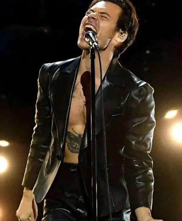 Harry Styles Grammy 2021 Black Leather Jacket