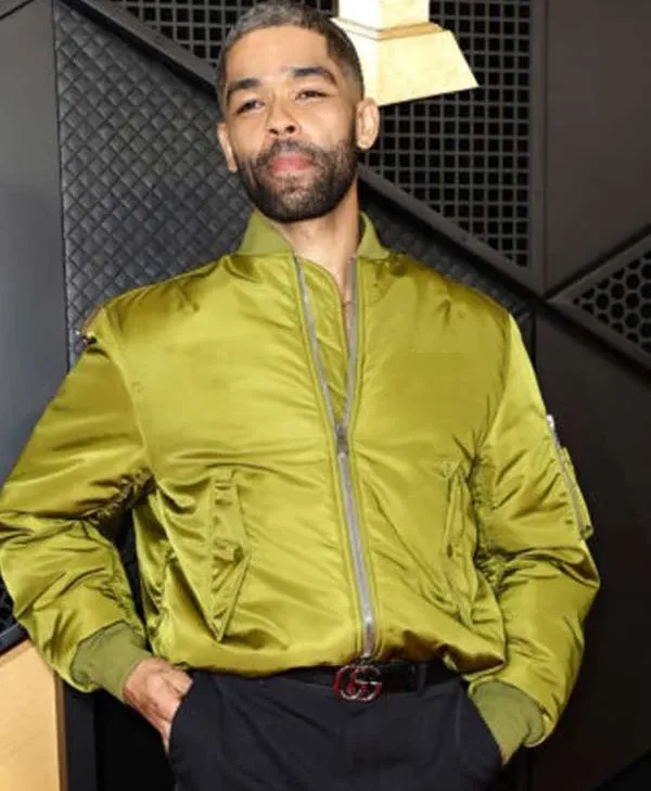 Kingsley Ben Adir British Actor Grammy Award 2024 Green Bomber Jacket