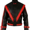 Michael Jackson Red Stripe Black Leather Jacket