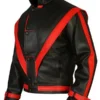 Michael Jackson Red Stripe Black Leather Jacket Side