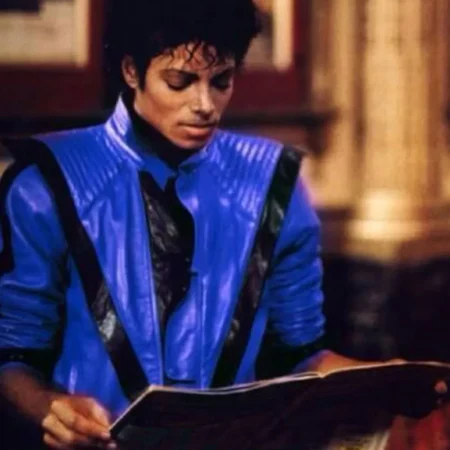 Michael Jackson Thriller Blue Leather Jacket Front View