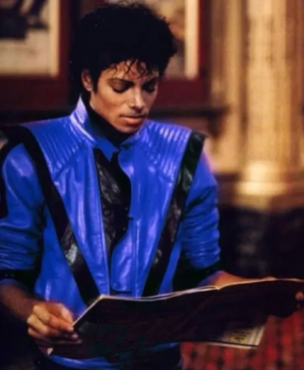 Michael Jackson Thriller Blue Leather Jacket Front View