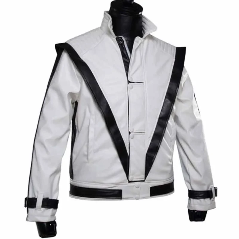 Michael Jackson Thriller White Real Leather Jacket Front