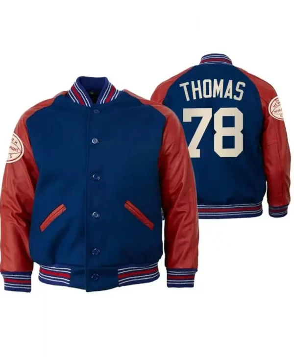NY Giants Andrew Thomas Varsity Jacket back webp