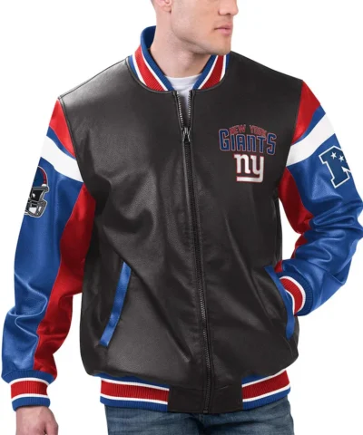 NY Giants Black Varsity Full-Zip Leather Jacket