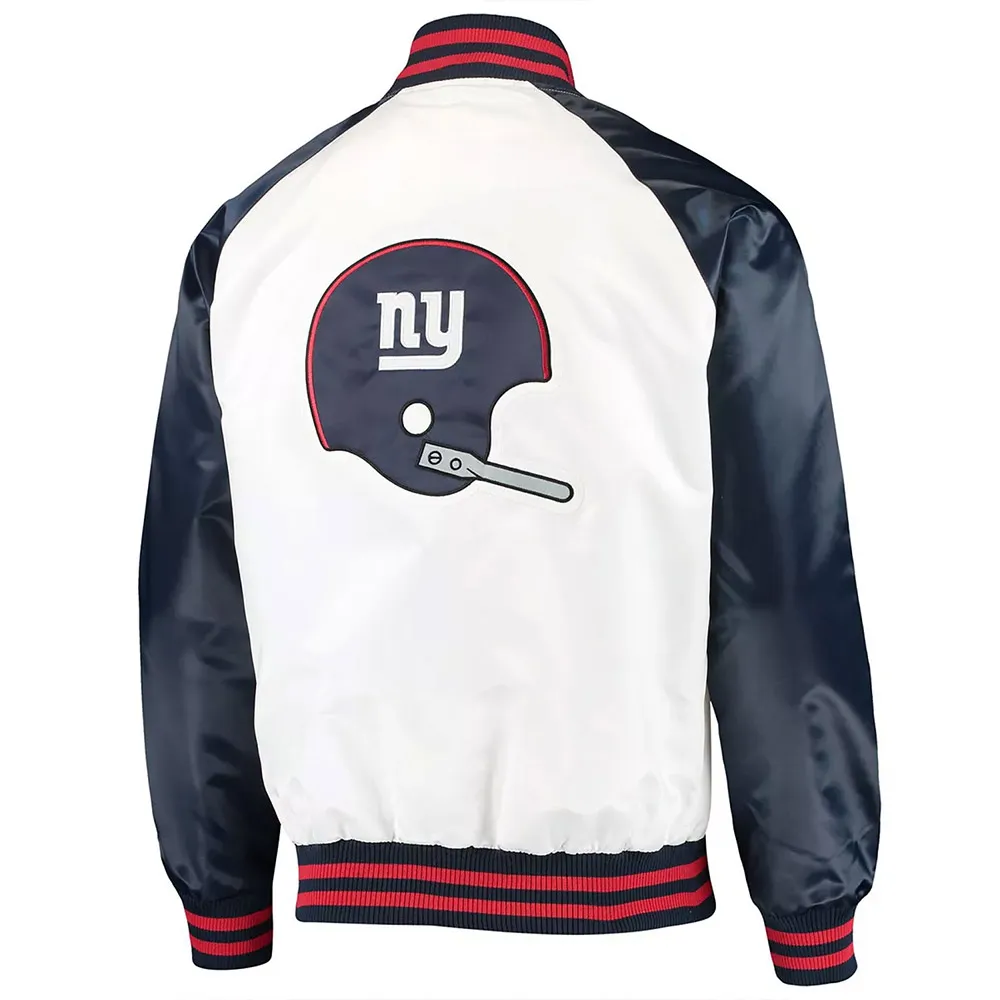 NY Giants Clean Up Throwback Satin White Navy Jacket back webp
