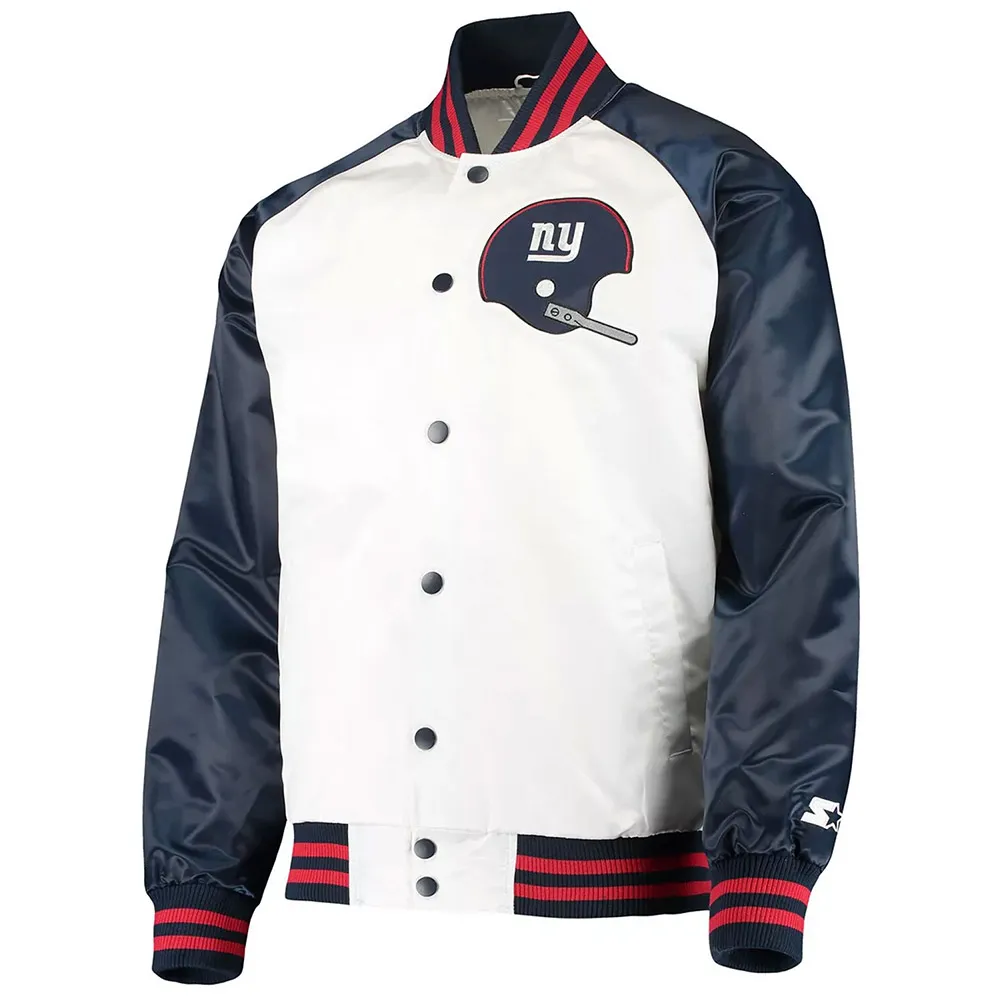 NY Giants Clean Up Throwback Satin White Navy Jacket webp