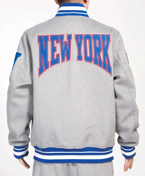 NY Giants Crest Emblem Gray Varsity Wool Jacket back webp