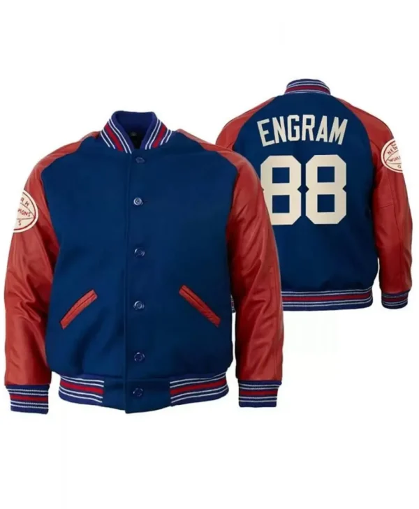 NY Giants Evan Engram Varsity Red and Blue Jacket back webp