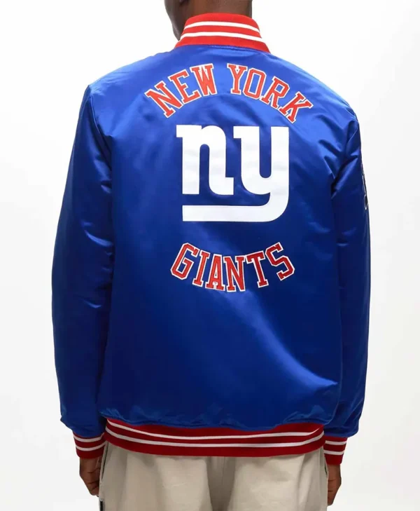 NY Giants Heavyweight Royal Satin Jacket back webp