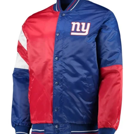 NY Giants Leader Red and Blue Full Snap Satin Varsity Jacket webp
