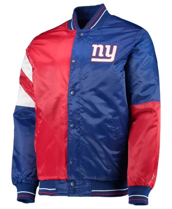 NY Giants Leader Red and Blue Full Snap Satin Varsity Jacket webp