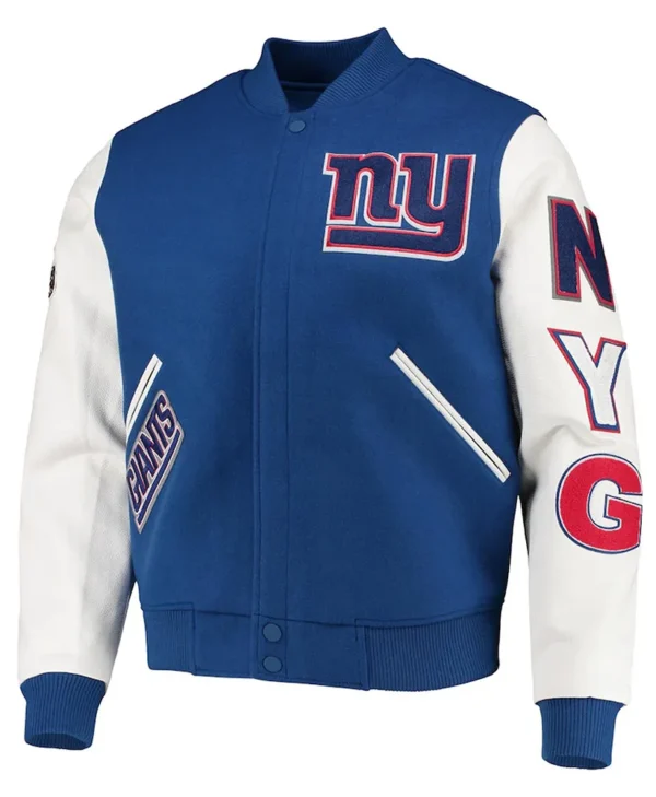 NY Giants Logo Varsity White Royal Jacket webp