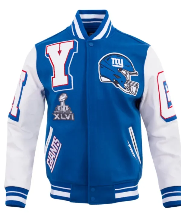 NY Giants Mashup Rib Varsity Wool Leather Jacket webp