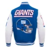 NY Giants Mashup Rib Varsity Wool Leather Jacket back webp