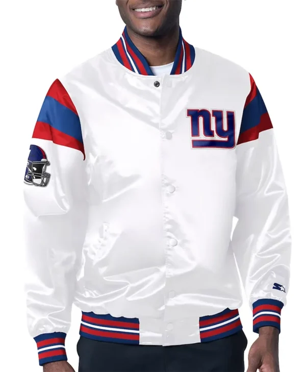 NY Giants Midweight White Satin Jacket webp