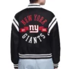 NY Giants Printed Logo Varsity Satin Jacket back webp